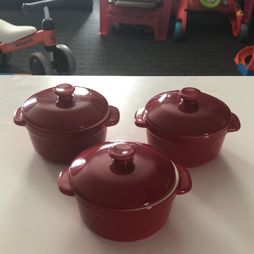 🥳 Food Network Mini Cocotte Stoneware 3 in Set ❣️Ship Alone❣️